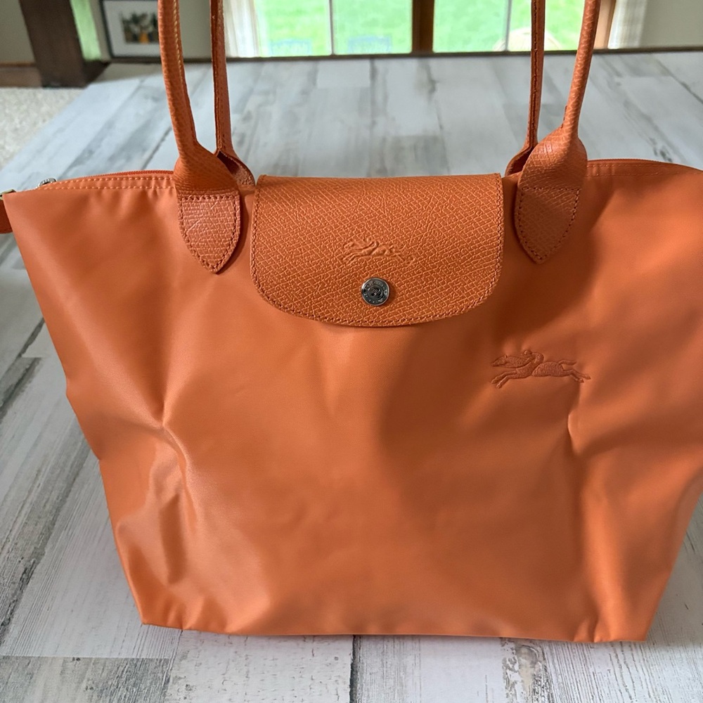 Longchamp Le Pliage Orange Recycled Canvas  Tote Bag.